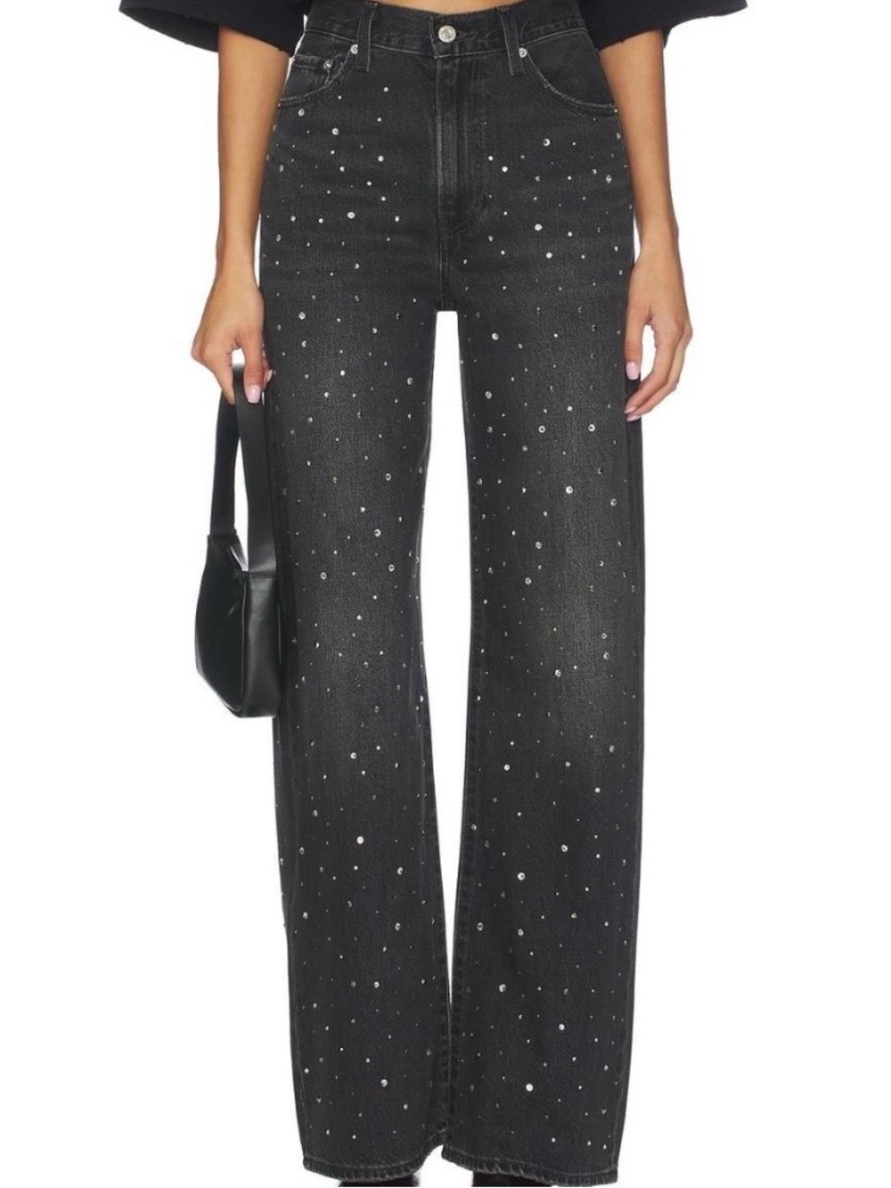 New Levi's Black Rhinestone-Embellished Wide Leg Jeans Sz. 29x32